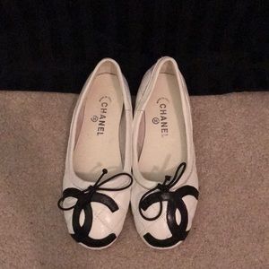 White Chanel Quilted Flats